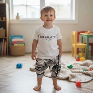 Boys Graphic T-Shirt and Camo Jogger Set Trendy 2-Piece Kids Streetwear Outfit